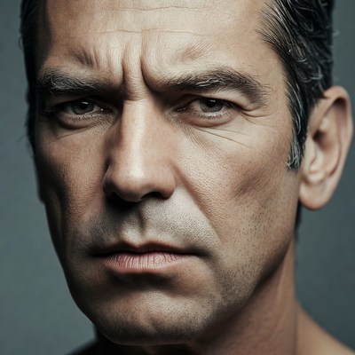 Intense close-up portrait of mature man