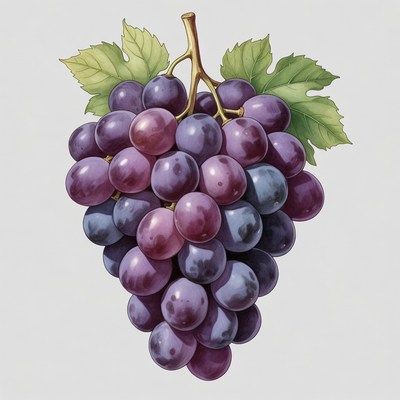 Purple grapes bunch with leaves
