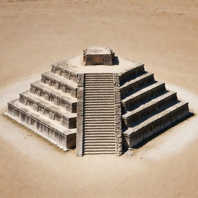 Mayan Pyramid in Desert Landscape