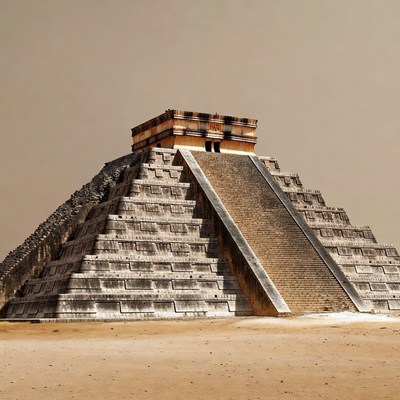 Mayan Pyramid in Desert Landscape