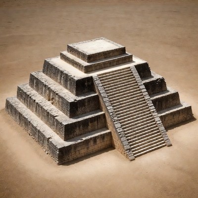 Ancient Mayan Pyramid on Sandy Ground