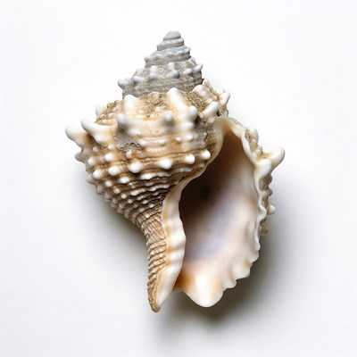 White Conch Seashell on White Background