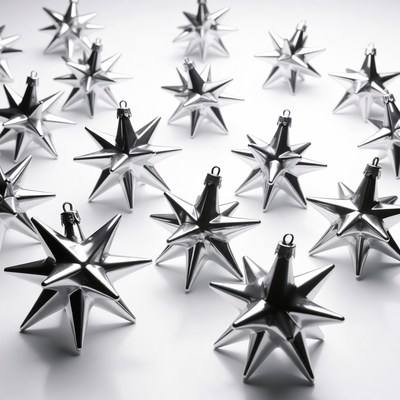 Shiny Silver Star Christmas Ornaments