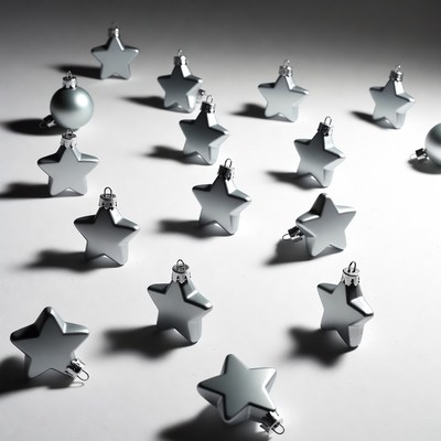 Silver Christmas ornaments on white background