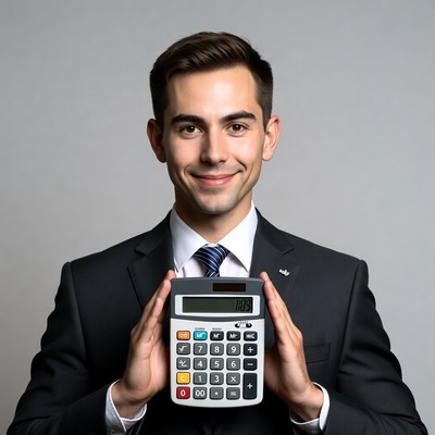 Man holding calculator in suit