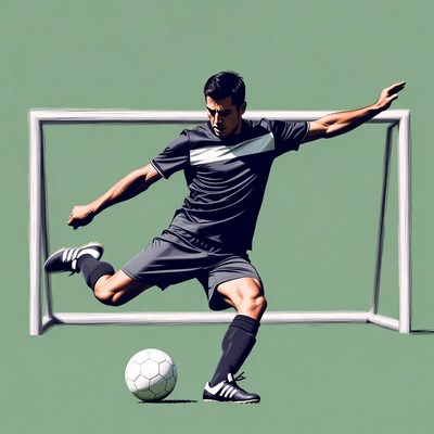 Soccer player kicking ball at goal