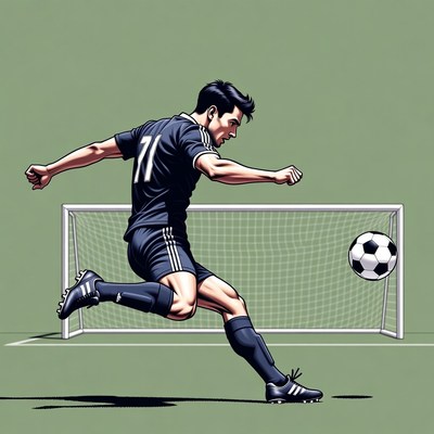Man kicking soccer ball into goal