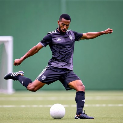 Black man kicking soccer ball