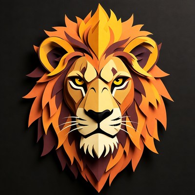 Papercraft Lion Head Illustration