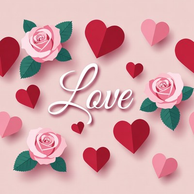 Paper Cutout Love with Hearts and Roses