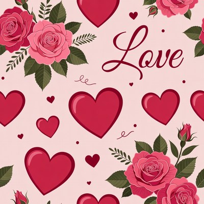 Love Text with Hearts and Roses