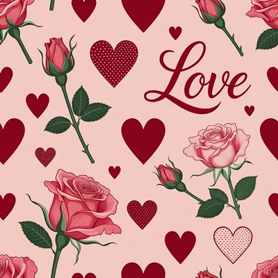 Pink Roses Hearts Love Seamless Pattern