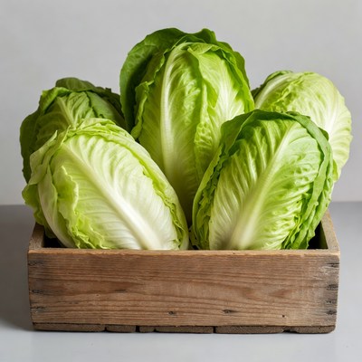 Fresh Lettuce Heads in Wooden Crate