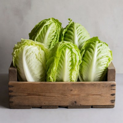 Fresh Green Cabbages in Wooden Crate