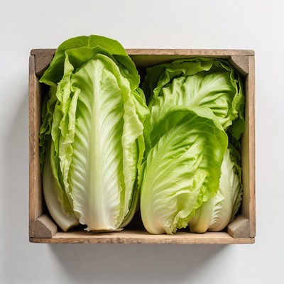 Fresh Lettuce Heads in Wooden Crate