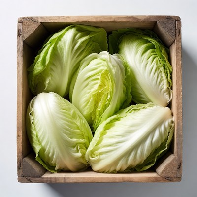 Fresh Napa Cabbages in Wooden Crate