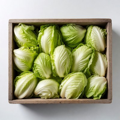 Fresh Baby Bok Choy in Wooden Crate