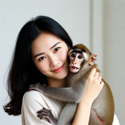 Asian woman holding monkey