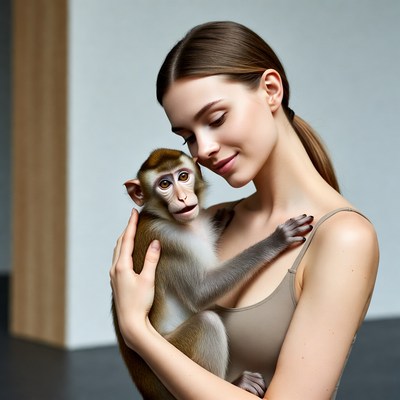 Woman holding cute monkey