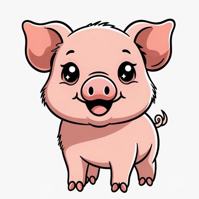 Cute cartoon pink pig