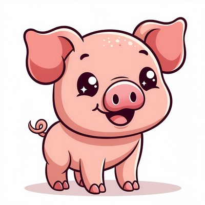 Cute cartoon pink piglet
