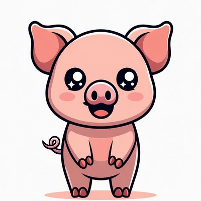 Cute cartoon pink pig smiling