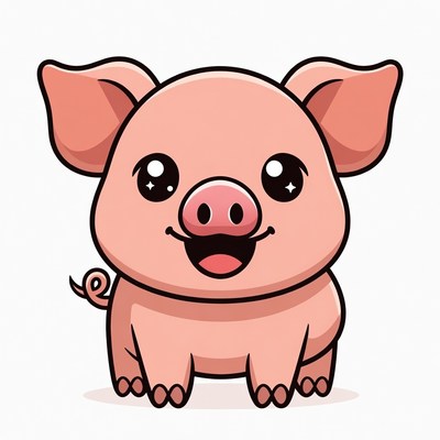 Cute cartoon pink pig smiling