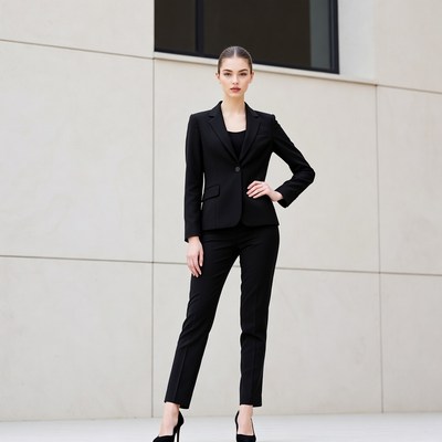 Young woman in black blazer suit
