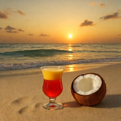 Tropical Sunset Cocktail with Coconut