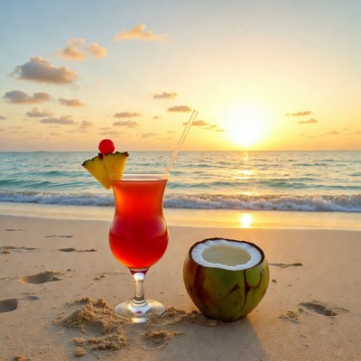 Tropical Red Cocktail Beach Sunset