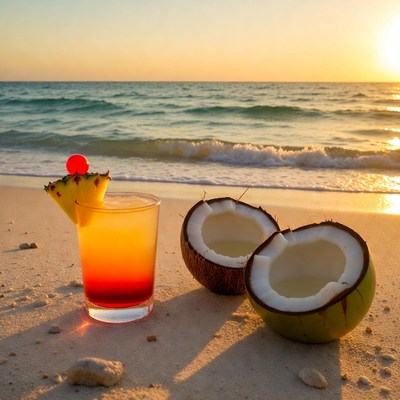 Tropical Sunset Cocktail with Coconut