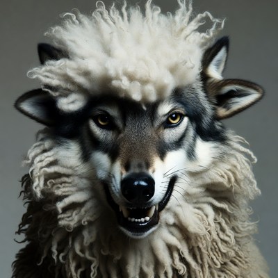 Fluffy-haired snarling wolf