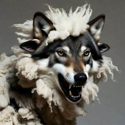 Wolf with fluffy wool mane