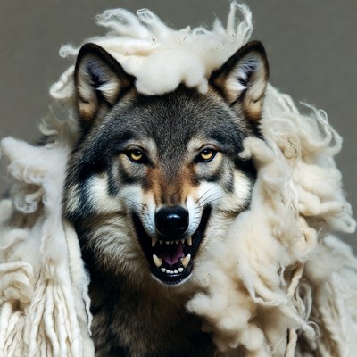 Wolf roaring with white wool fur