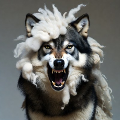 Fluffy-haired snarling wolf