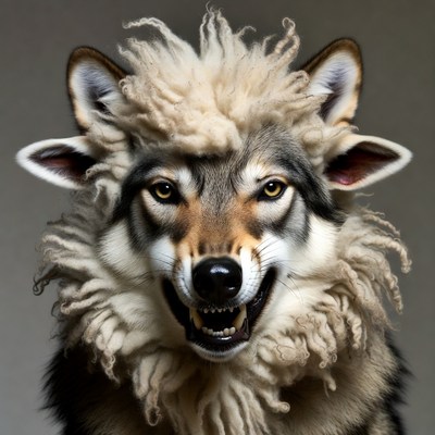 Fluffy Sheep-Like Wolf Growling
