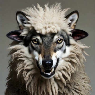 Wolf Wearing Woolly Sheep Costume