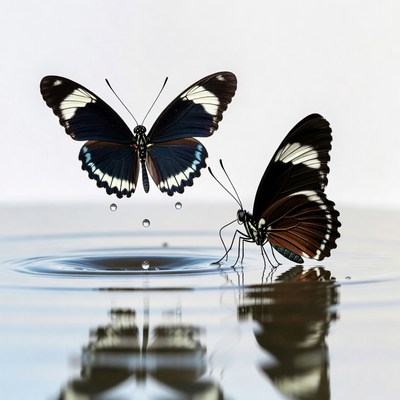 Two Butterflies on Water Droplets