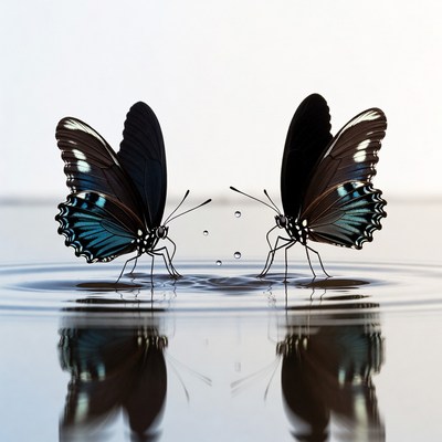 Two Butterflies on Water Droplets