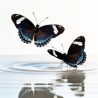 Two Blue Butterflies on Water