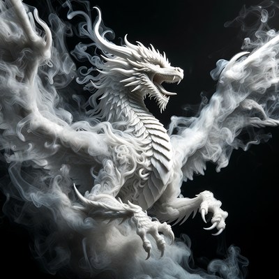 White Dragon Roaring with Smoke