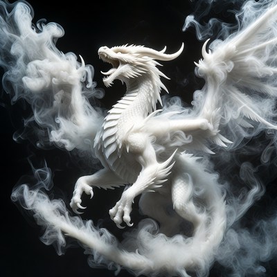 White Dragon Roaring in Smoke