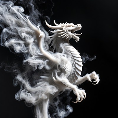 White Dragon Roaring in Smoke