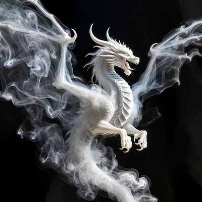 White Dragon with Smoke Wings