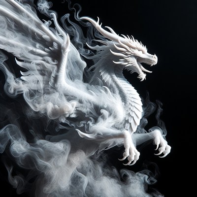 White Dragon Roaring in Smoke