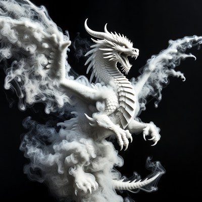 White Dragon Roaring in Smoke