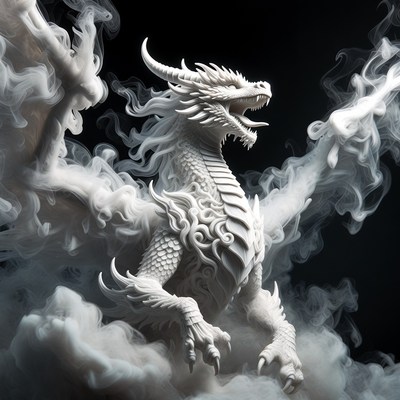 White Dragon Roaring in Mist