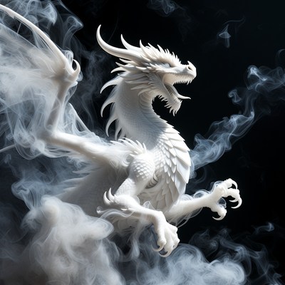 White Dragon Roaring in Smoke
