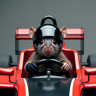Rat driving red race car