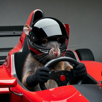 Rat driving red race car